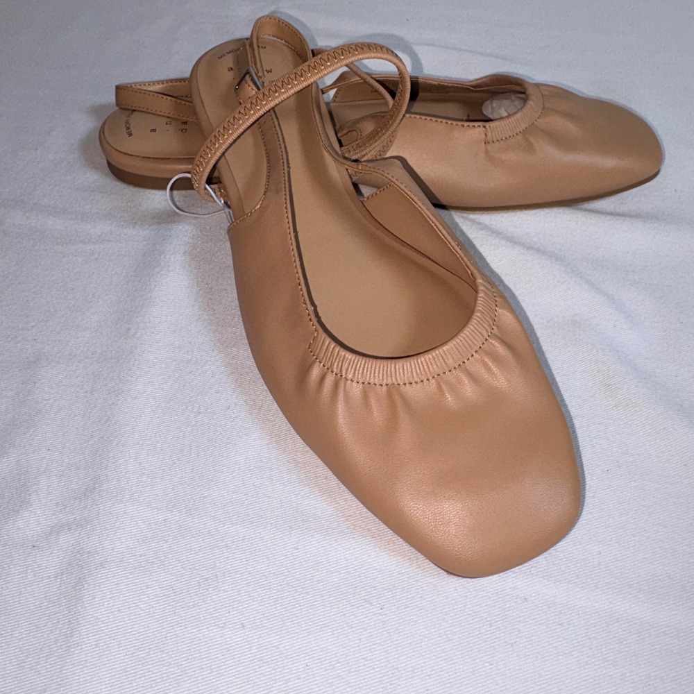 A New Day nada Slingback Ballet Flat 10 Tan NEW Square Toe Mary Jane Memory Foam